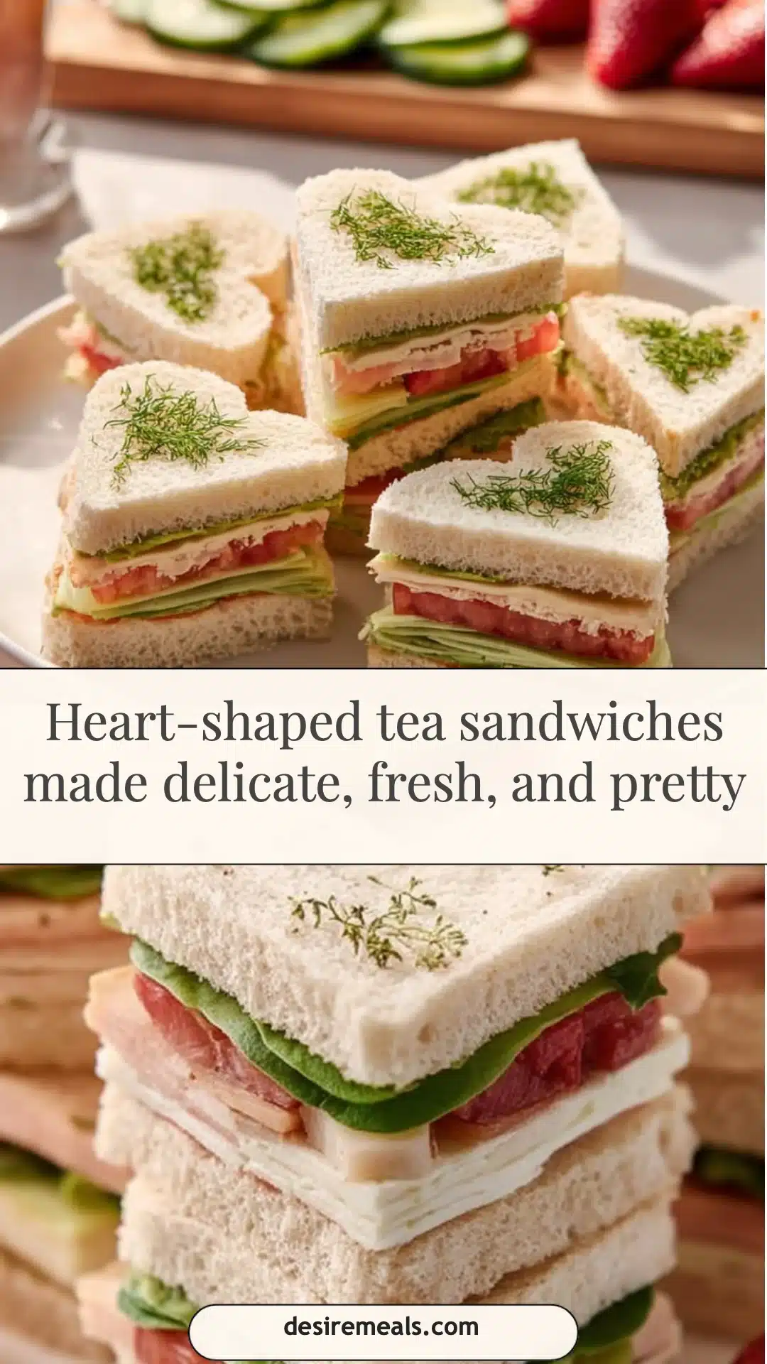 Heart-shaped tea sandwiches made delicate, fresh, and pretty