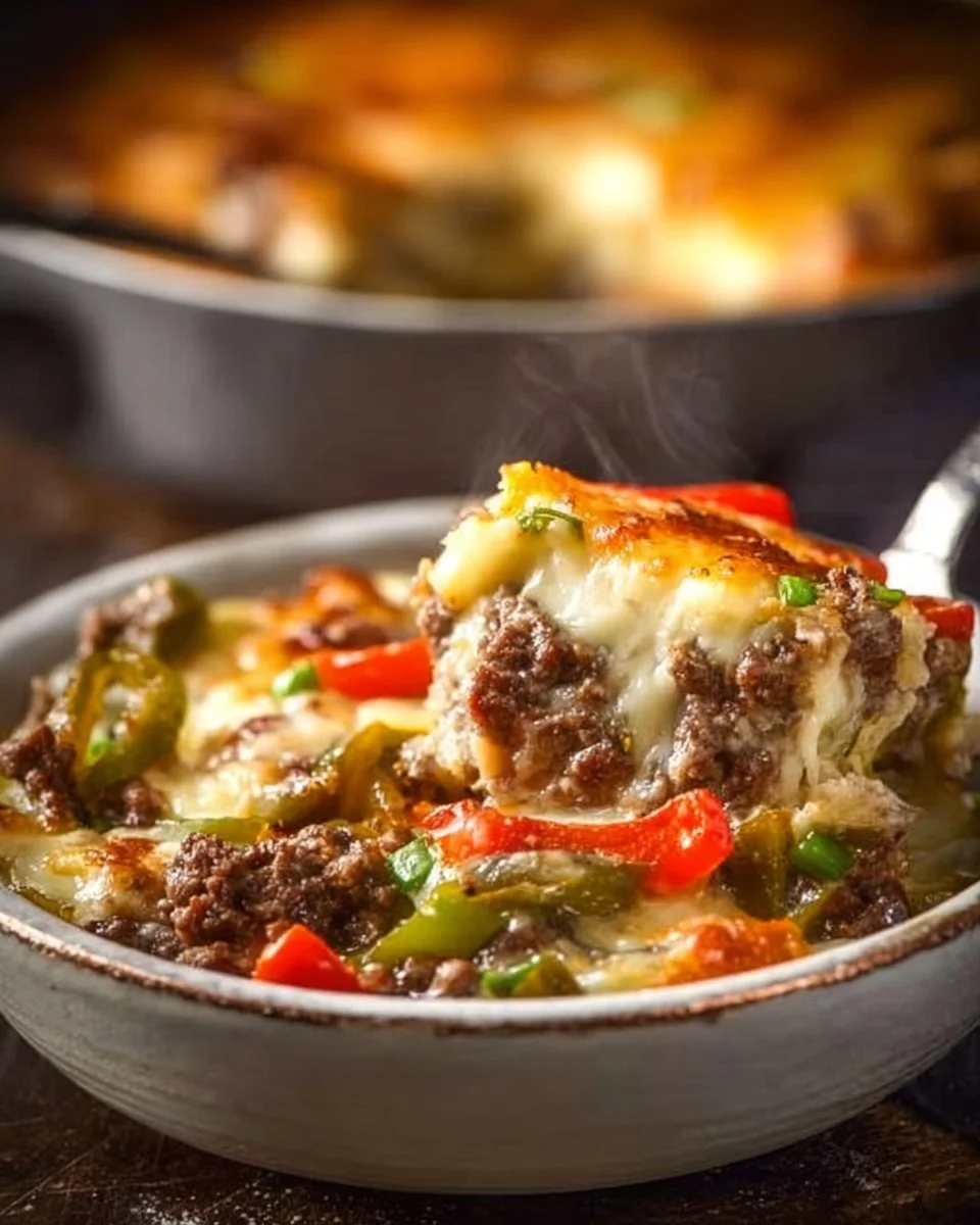 Low Carb Philly Cheesesteak Casserole