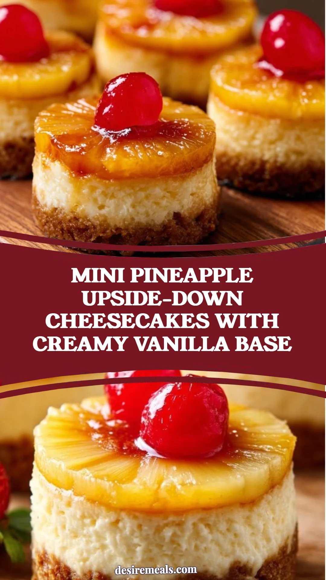 Mini Pineapple Upside-Down Cheesecakes with Creamy Vanilla Base