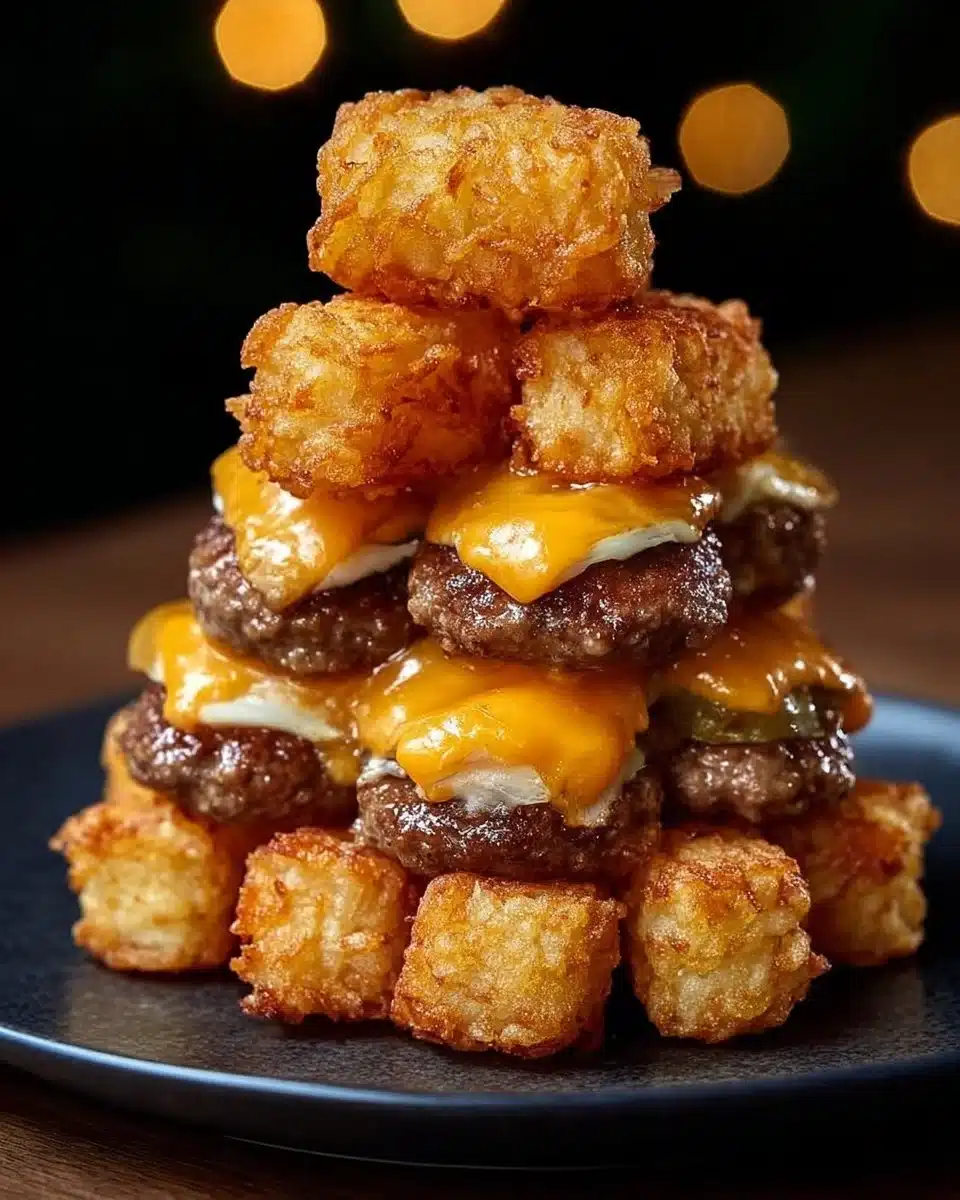 Mini Tater Tot Cheeseburgers on a platter, perfect for parties