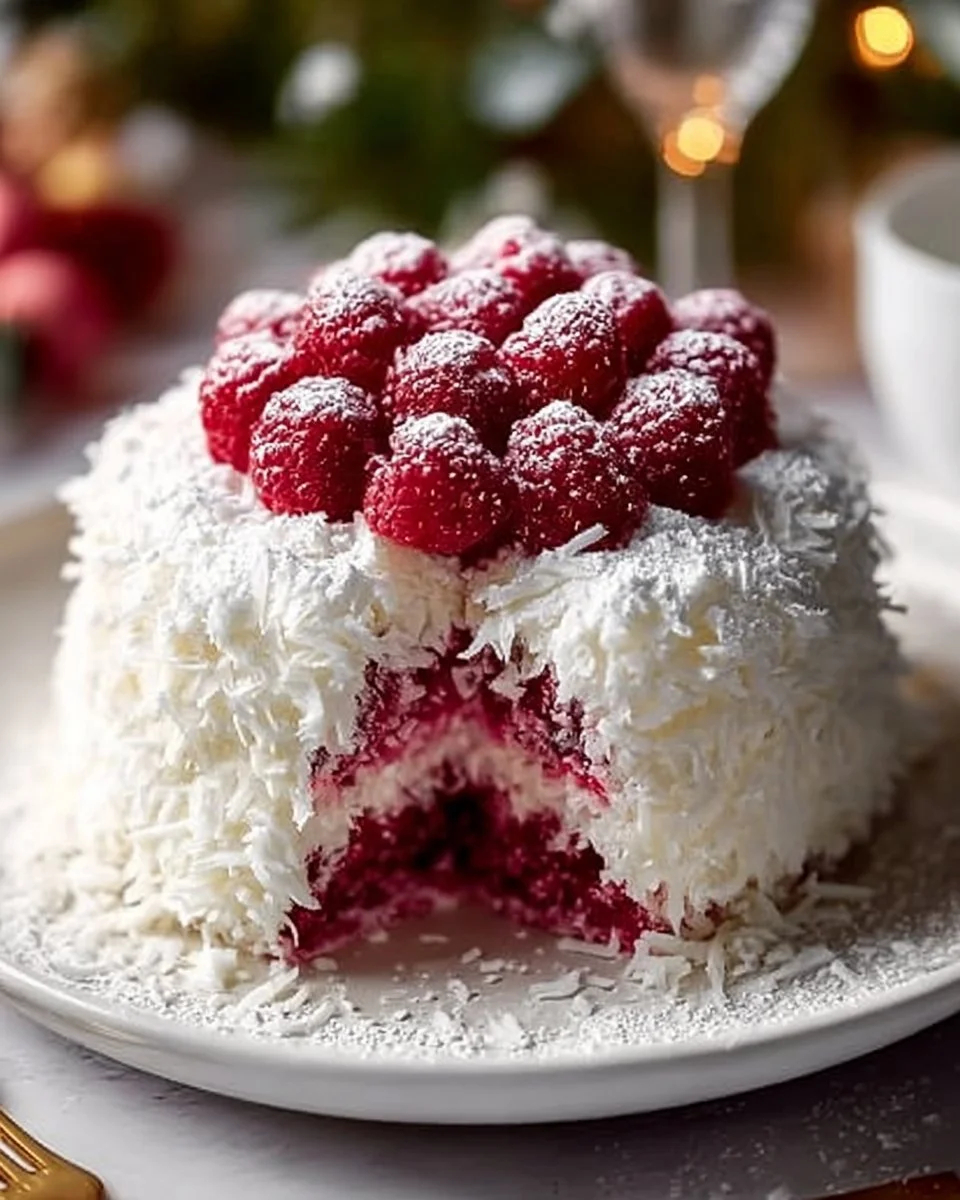 Raspberry Swirl Coconut Snowball Cake: Tropical Bliss Awaits