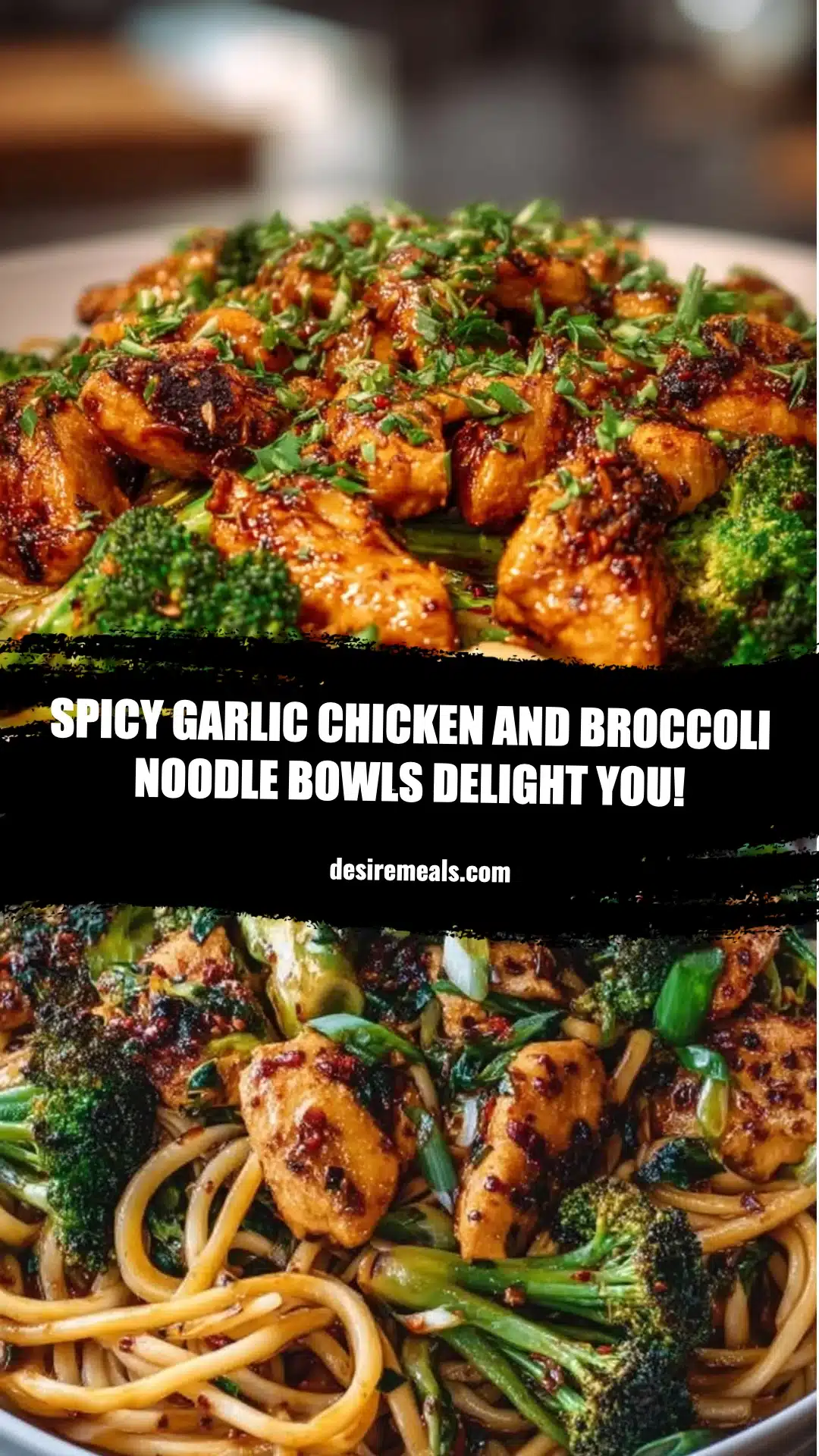 Spicy Garlic Chicken and Broccoli Noodle Bowls Delight You!
