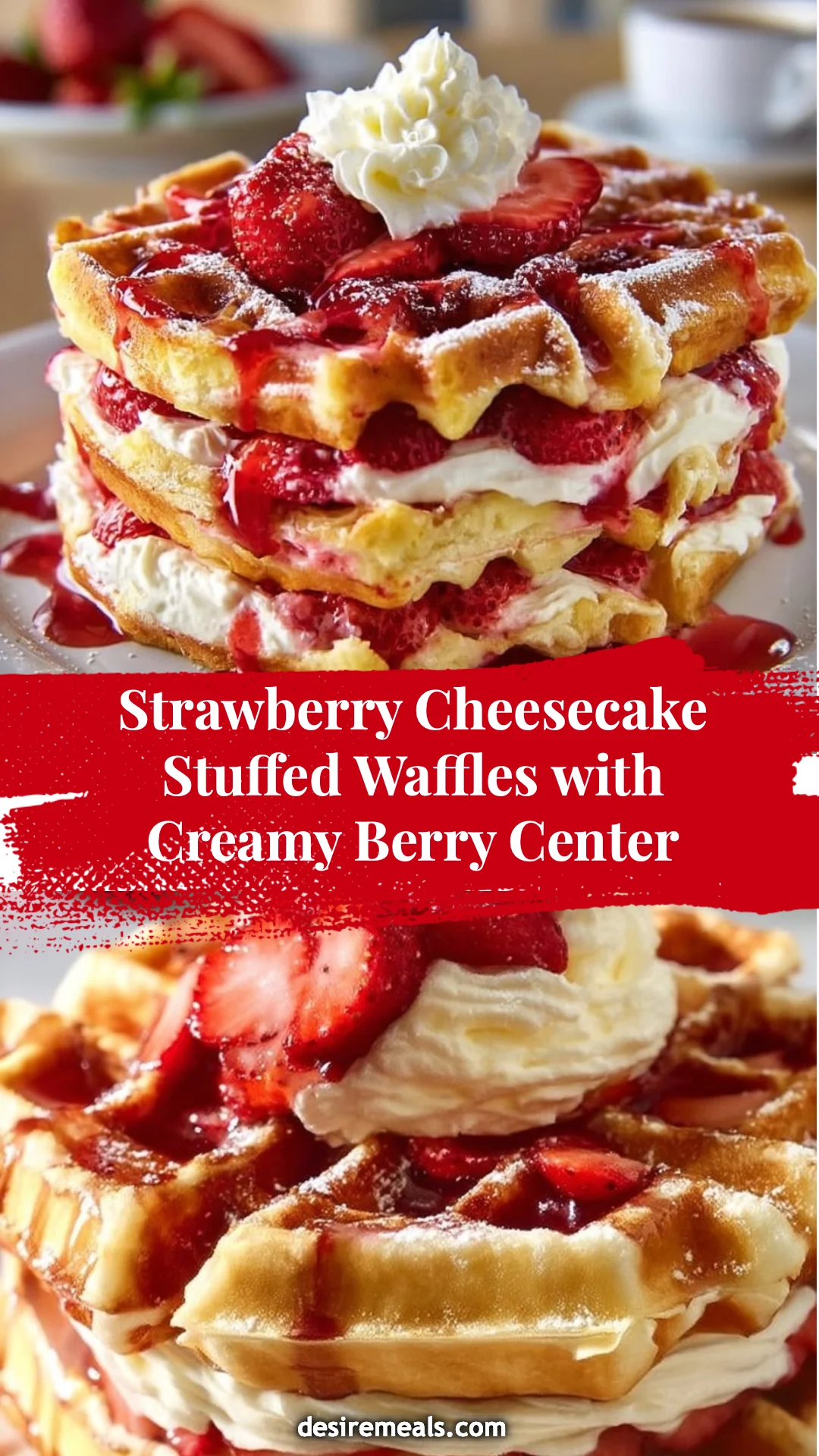 Strawberry Cheesecake Stuffed Waffles with Creamy Berry Center