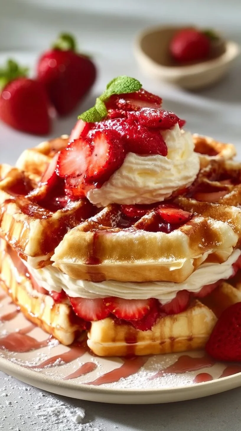 Strawberry Cheesecake Stuffed Waffles