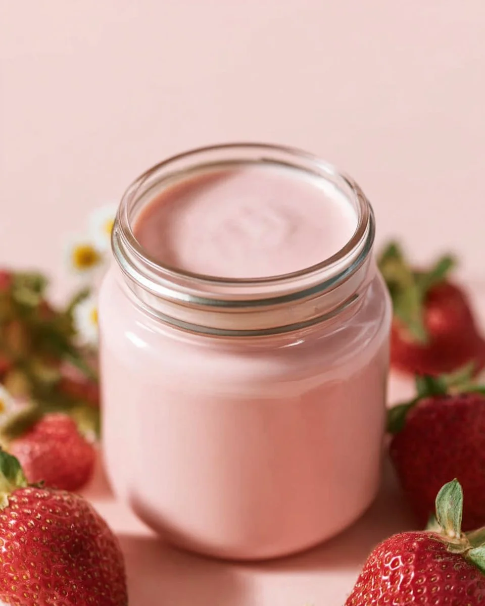 Strawberry Shortcake Coffee Creamer with Creamy Vanilla Swirl in a cup