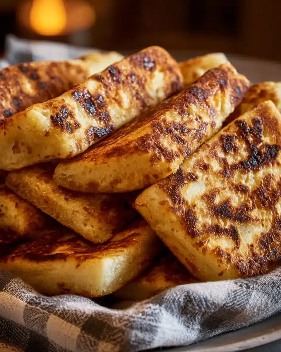 Homemade Irish potato bread cooked in a skillet, golden and fluffy.