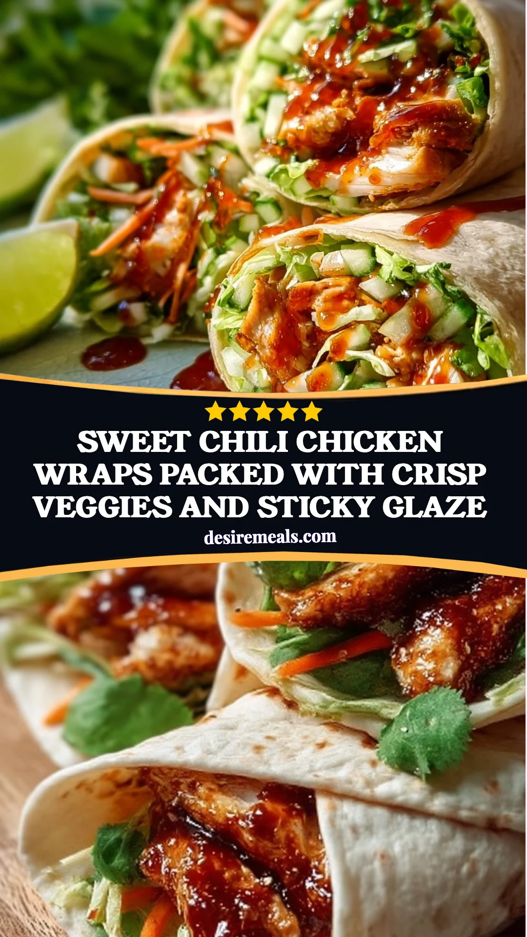 Sweet Chili Chicken Wraps Packed with Crisp Veggies and Sticky Glaze