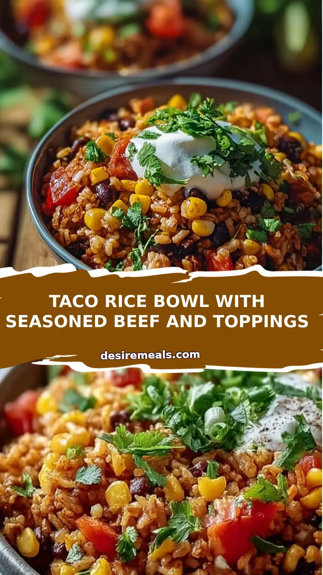 Taco Rice Bowl with Seasoned Beef and Toppings