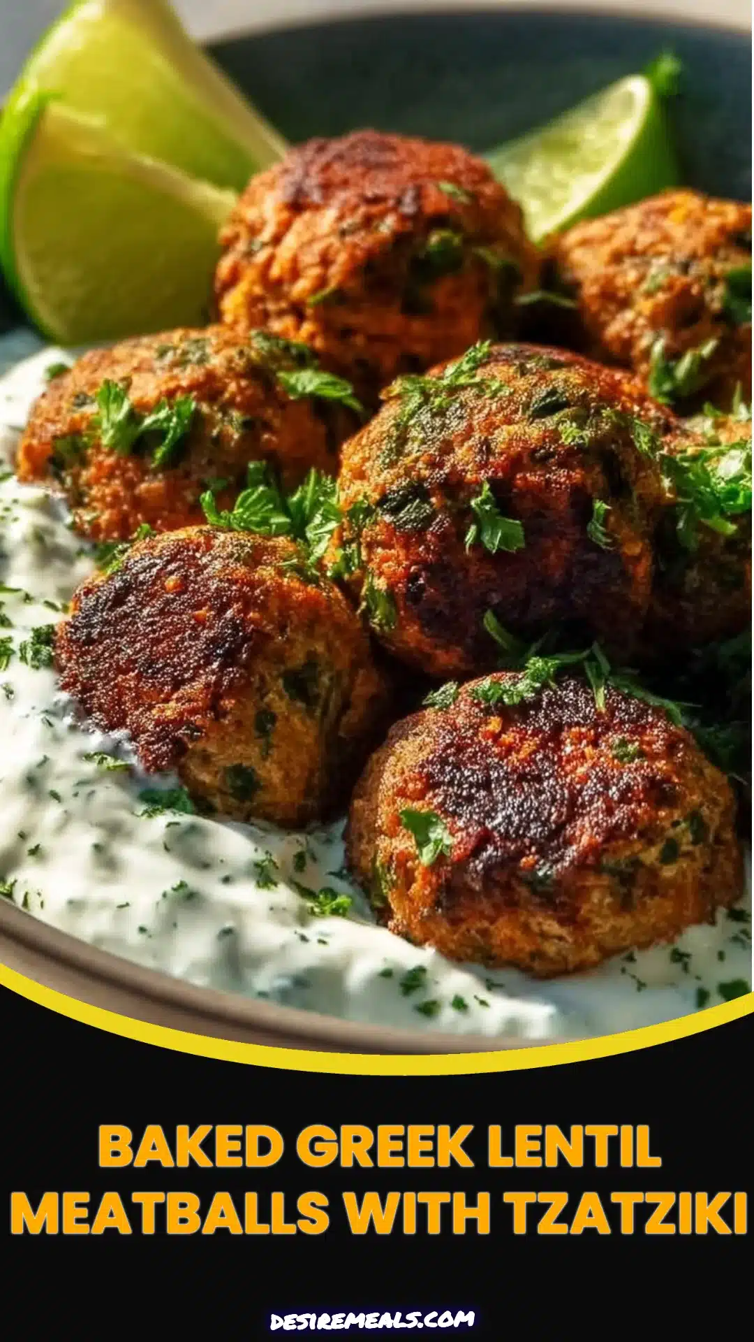 Baked Greek Lentil Meatballs with Tzatziki