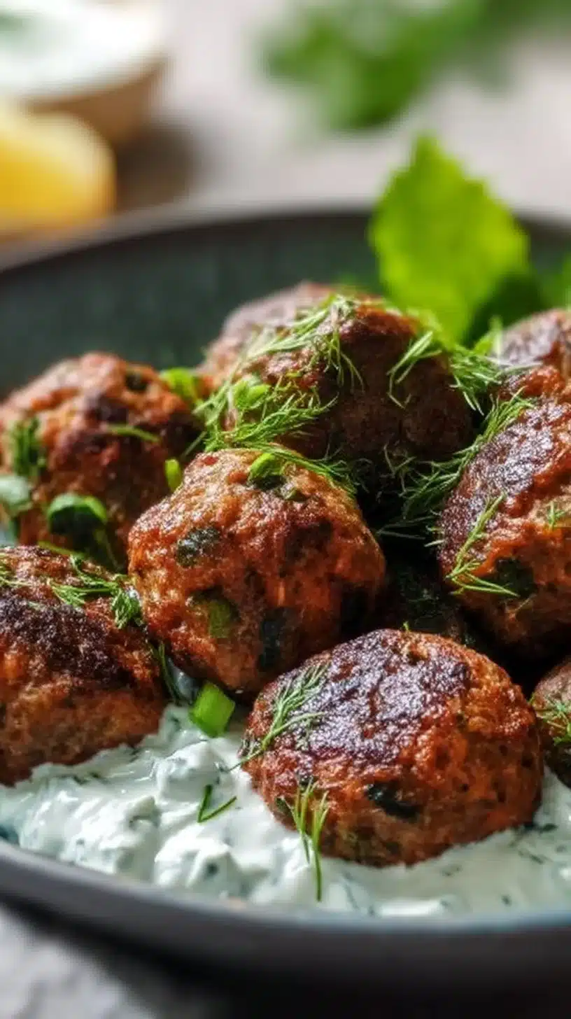 Baked Greek Lentil Meatballs with Tzatziki