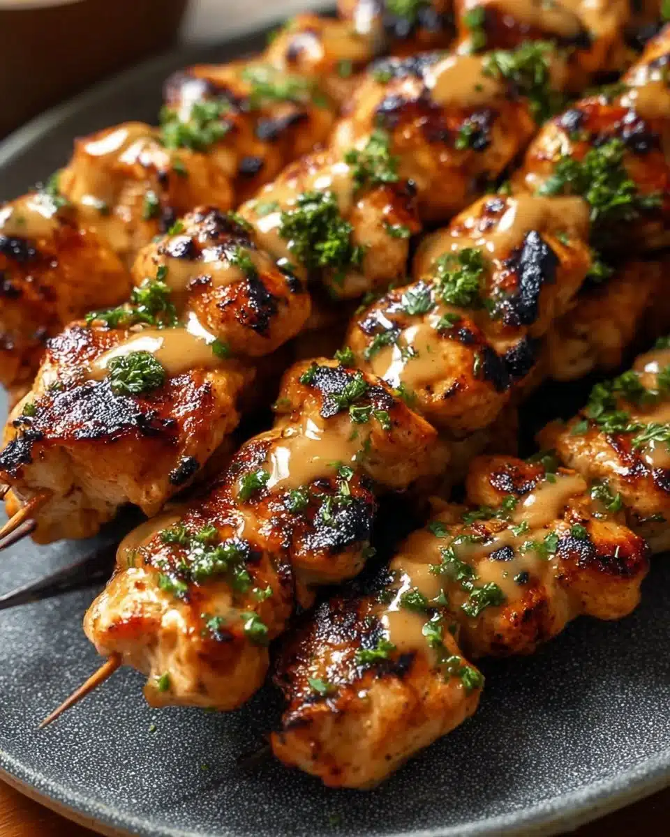 Crispy Bang Bang Chicken skewers served with a spicy sauce