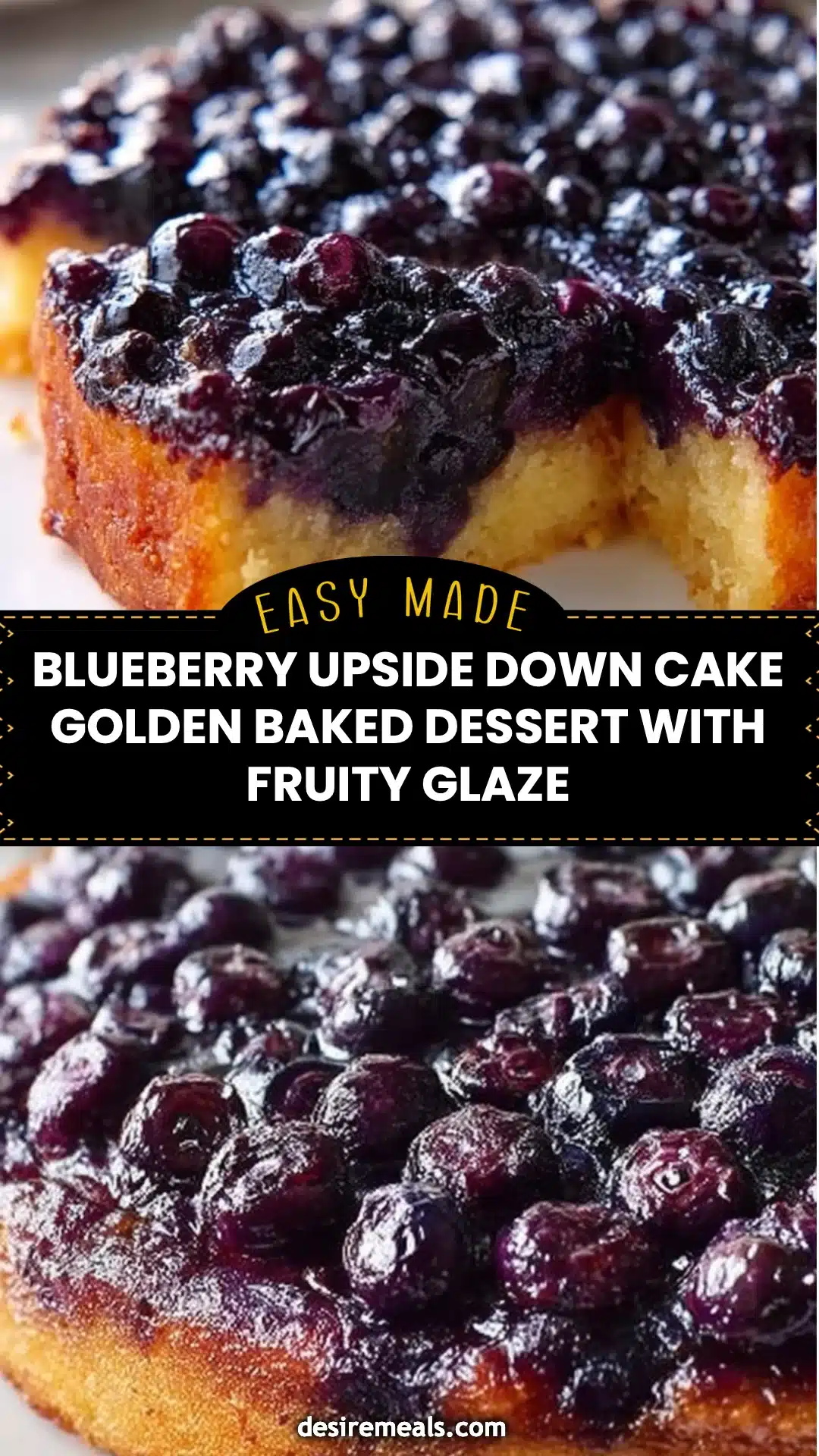 Blueberry Upside Down Cake Golden Baked Dessert with Fruity Glaze