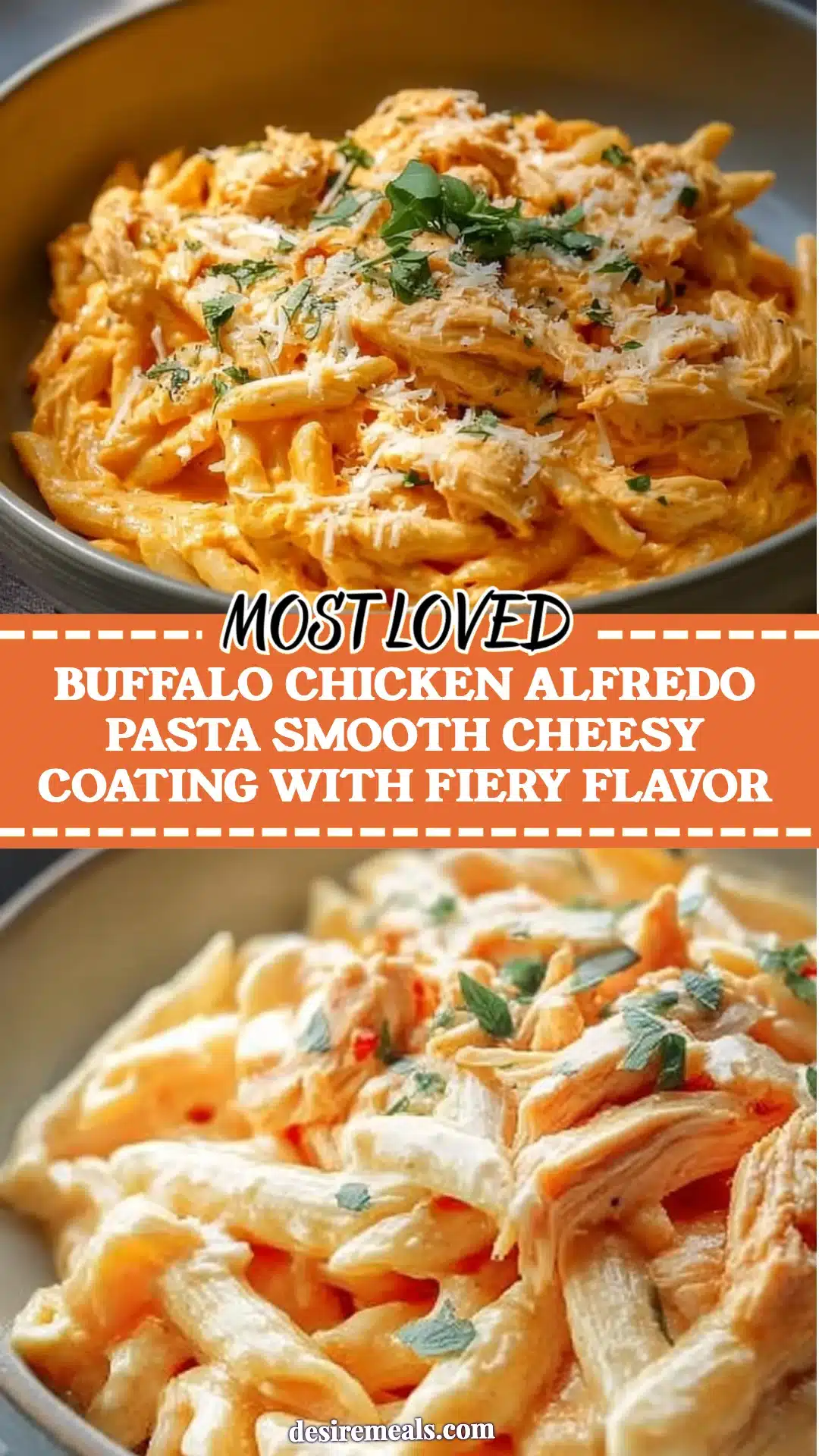 Buffalo Chicken Alfredo Pasta Smooth Cheesy Coating with Fiery Flavor
