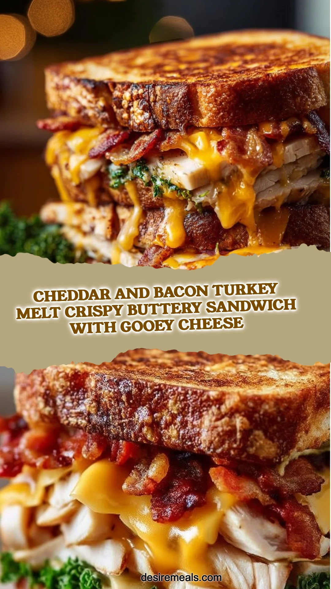 Cheddar and Bacon Turkey Melt Crispy Buttery Sandwich With Gooey Cheese