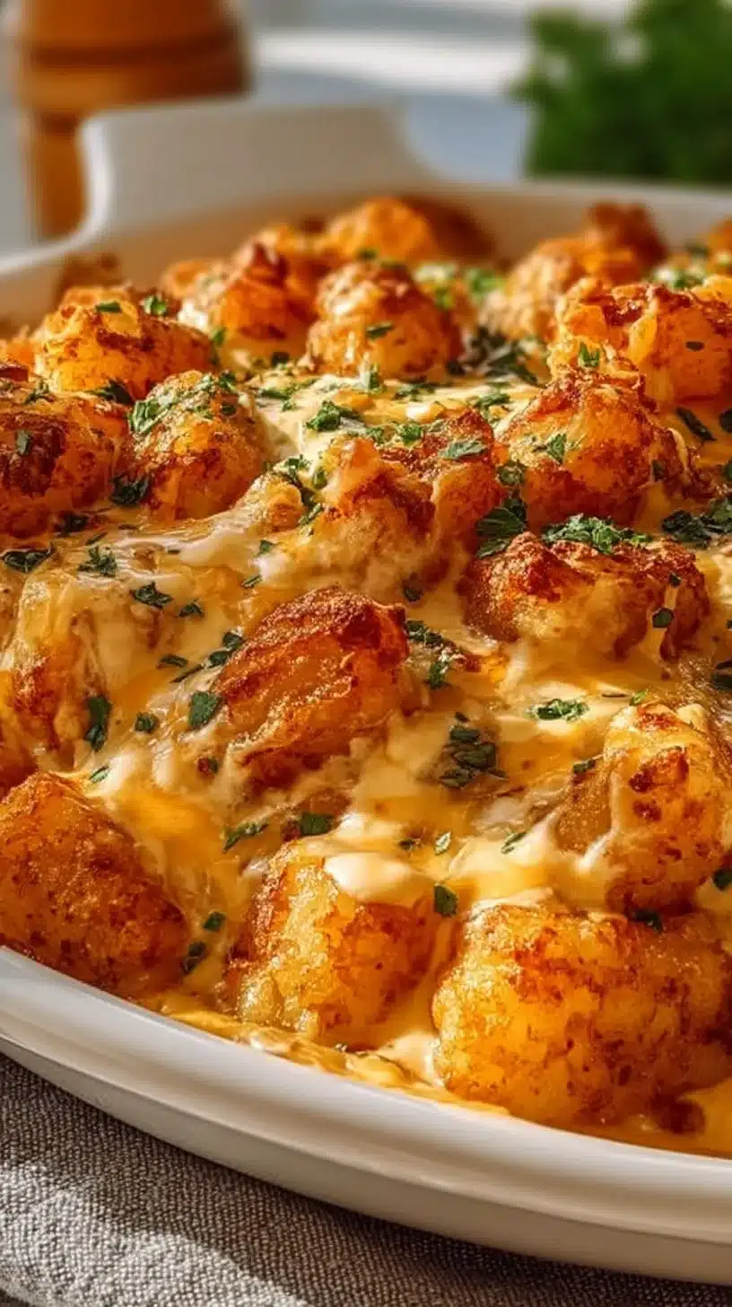 Cheddar Ranch Chicken Tater Tot Bake