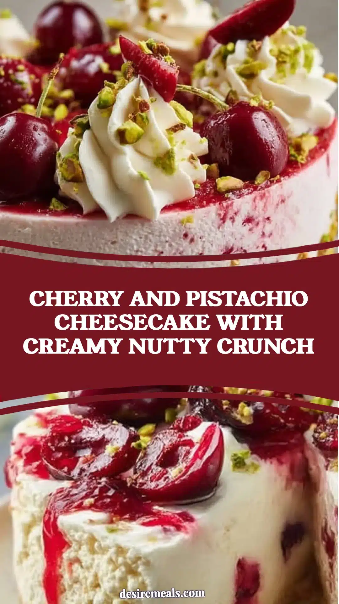 Cherry and Pistachio Cheesecake with Creamy Nutty Crunch