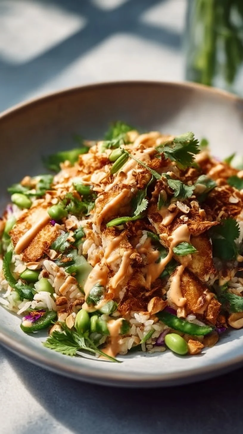 Chicken Crispy Rice Salad with Peanut Dressing