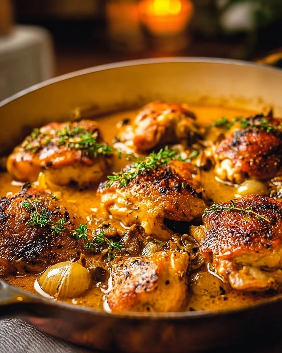 Delicious Chicken Fricassée featuring tender braised chicken in creamy sauce