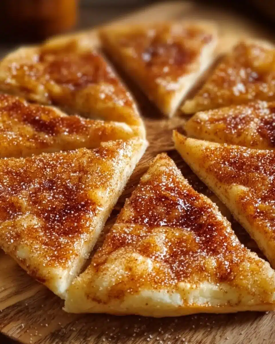 Delicious Cinnamon-Sugar Pizza topped with sugar and cinnamon