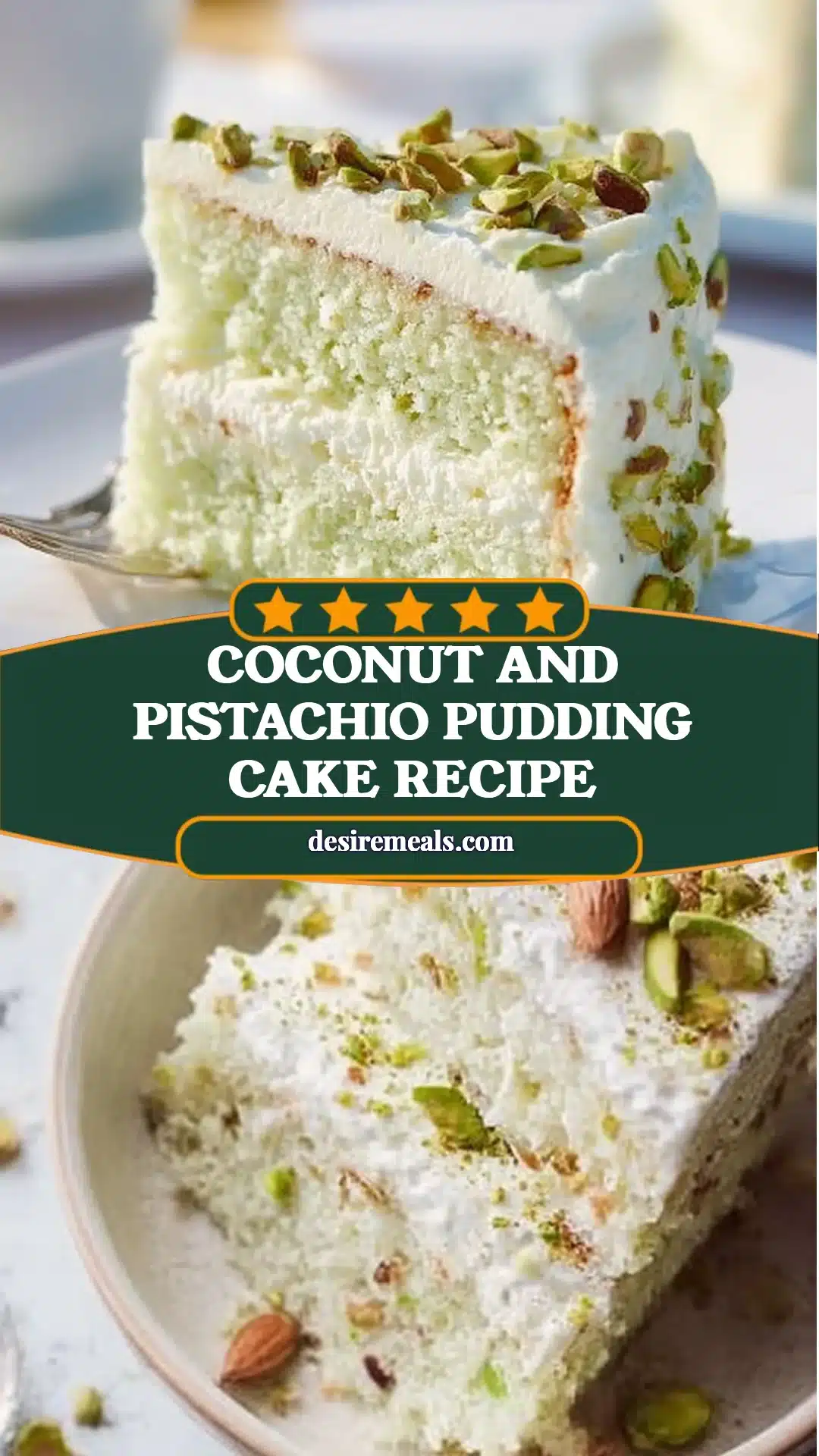 Coconut and Pistachio Pudding Cake Recipe