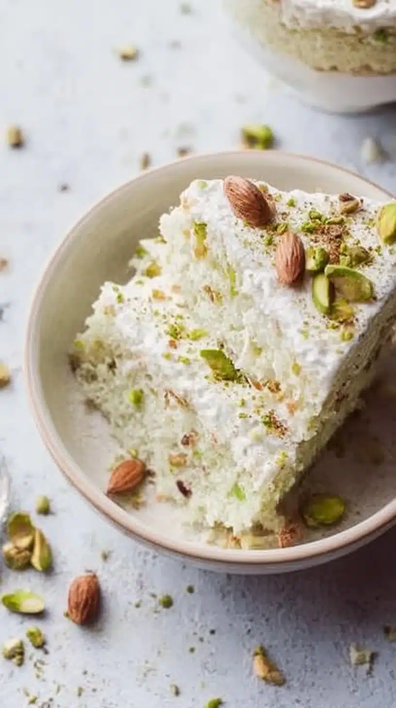 Coconut and Pistachio Pudding Cake Recipe