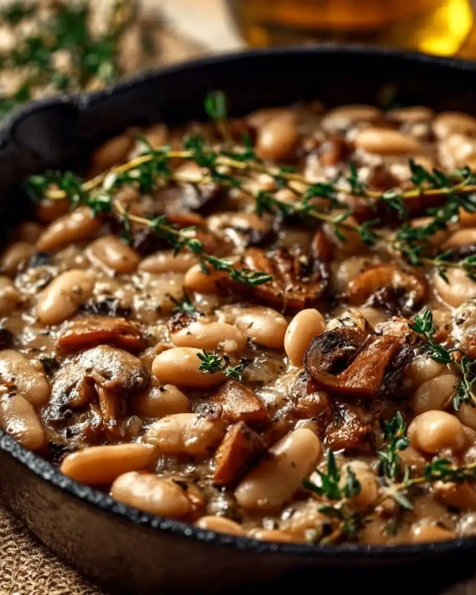 Creamy white bean and mushroom skillet with rich, savory flavors