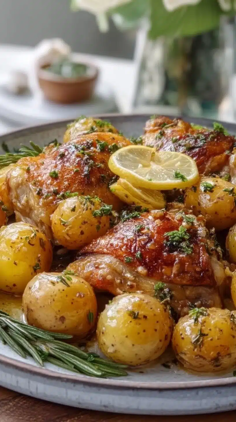 Crispy One-Pan Lemon Herb Spring Chicken Recipe with Baby Potatoes Made Easy