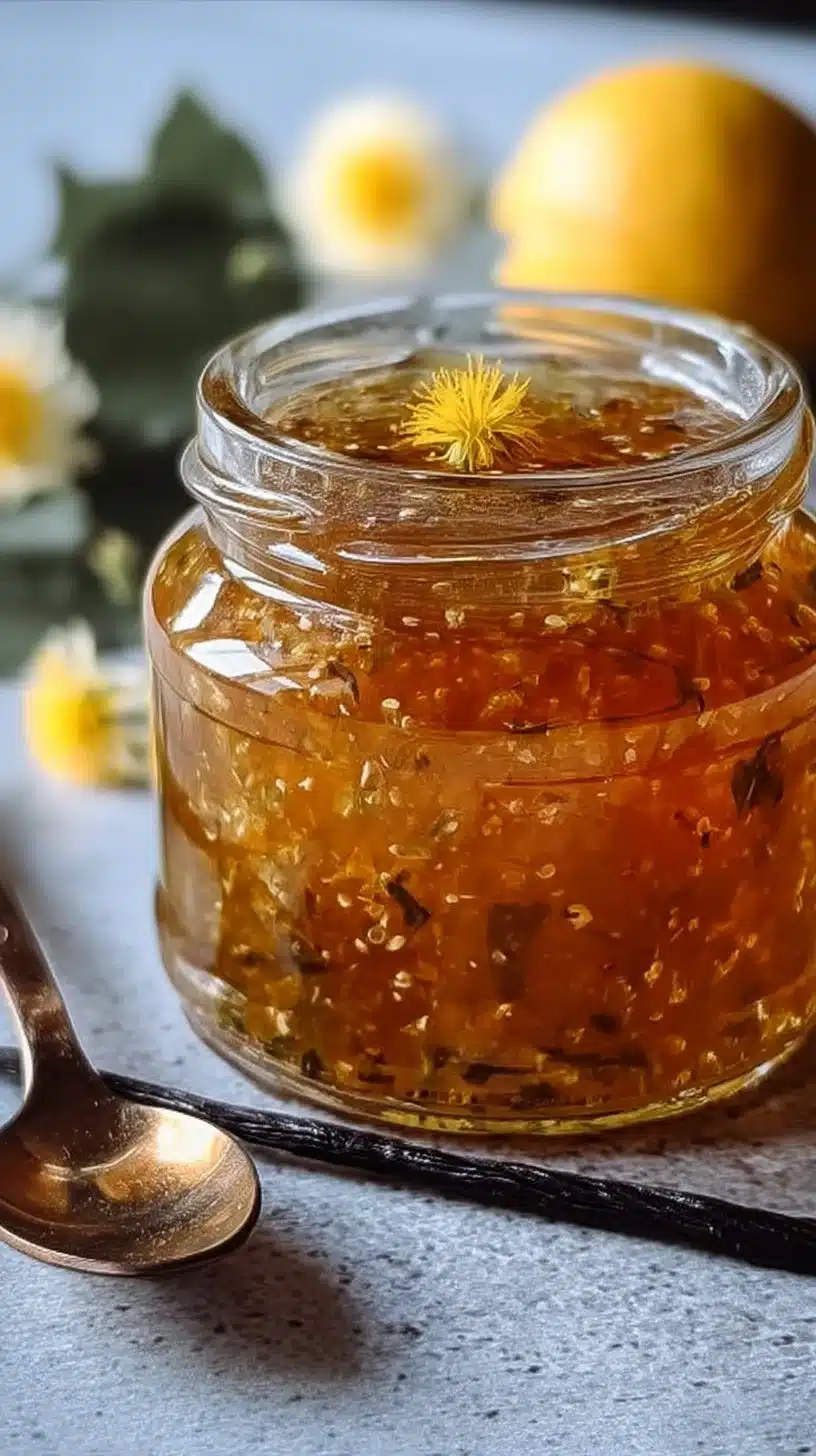 Easy Floral Dandelion Jelly Recipe with Lemon and Vanilla Bean for Homemade Gifts