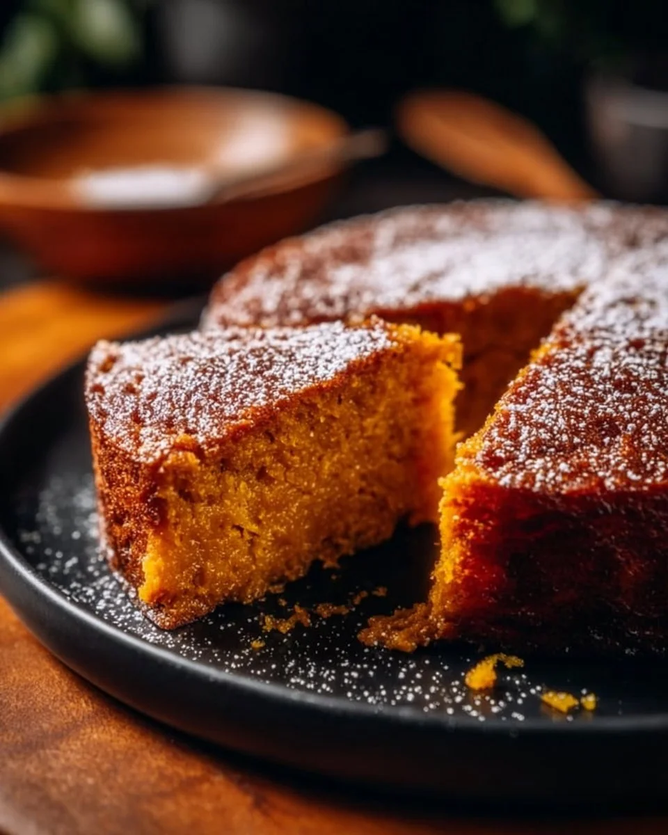 Flourless sweet potato ginger cake topped with spices and served warm