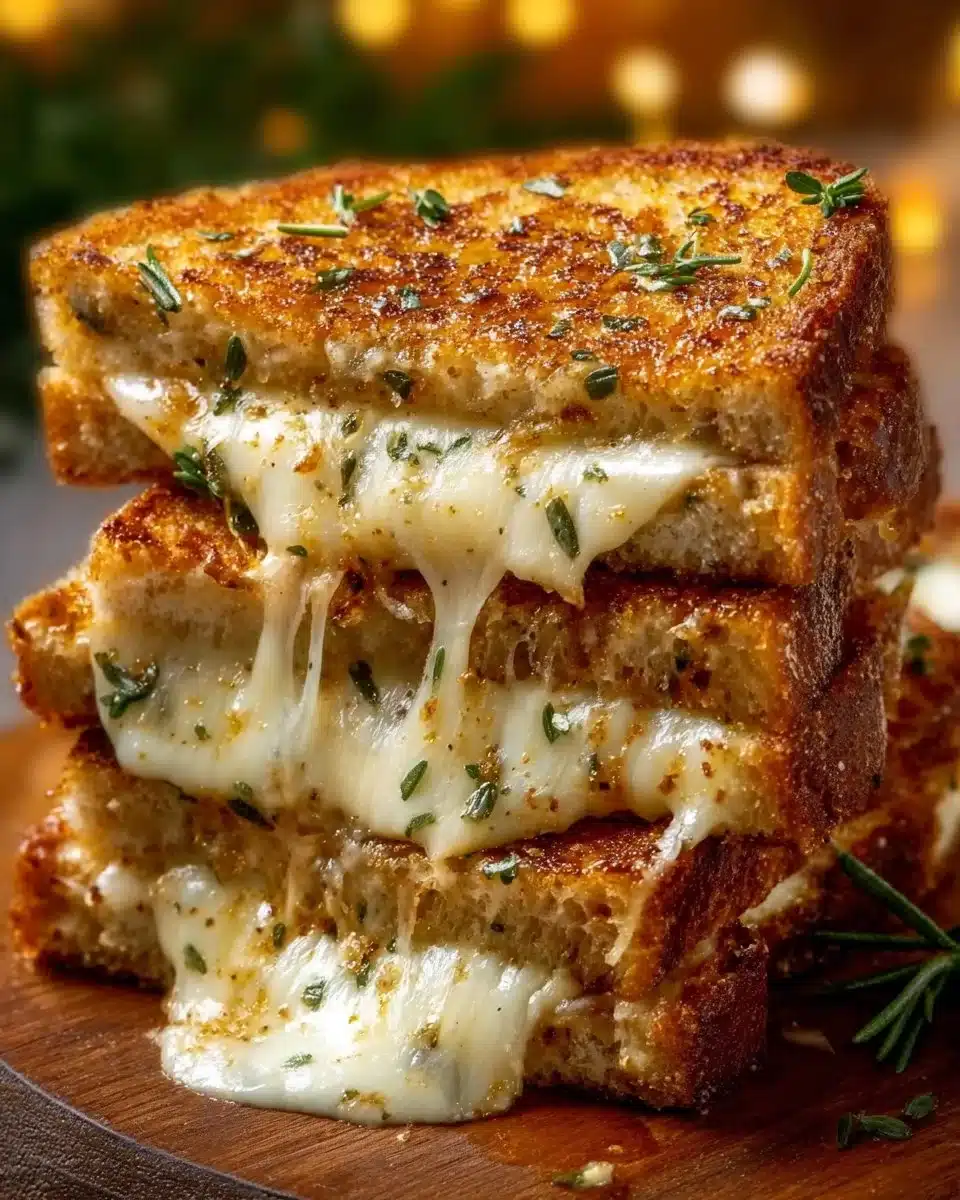 Garlic bread grilled cheese sandwich with golden crunch and garlic butter flavor