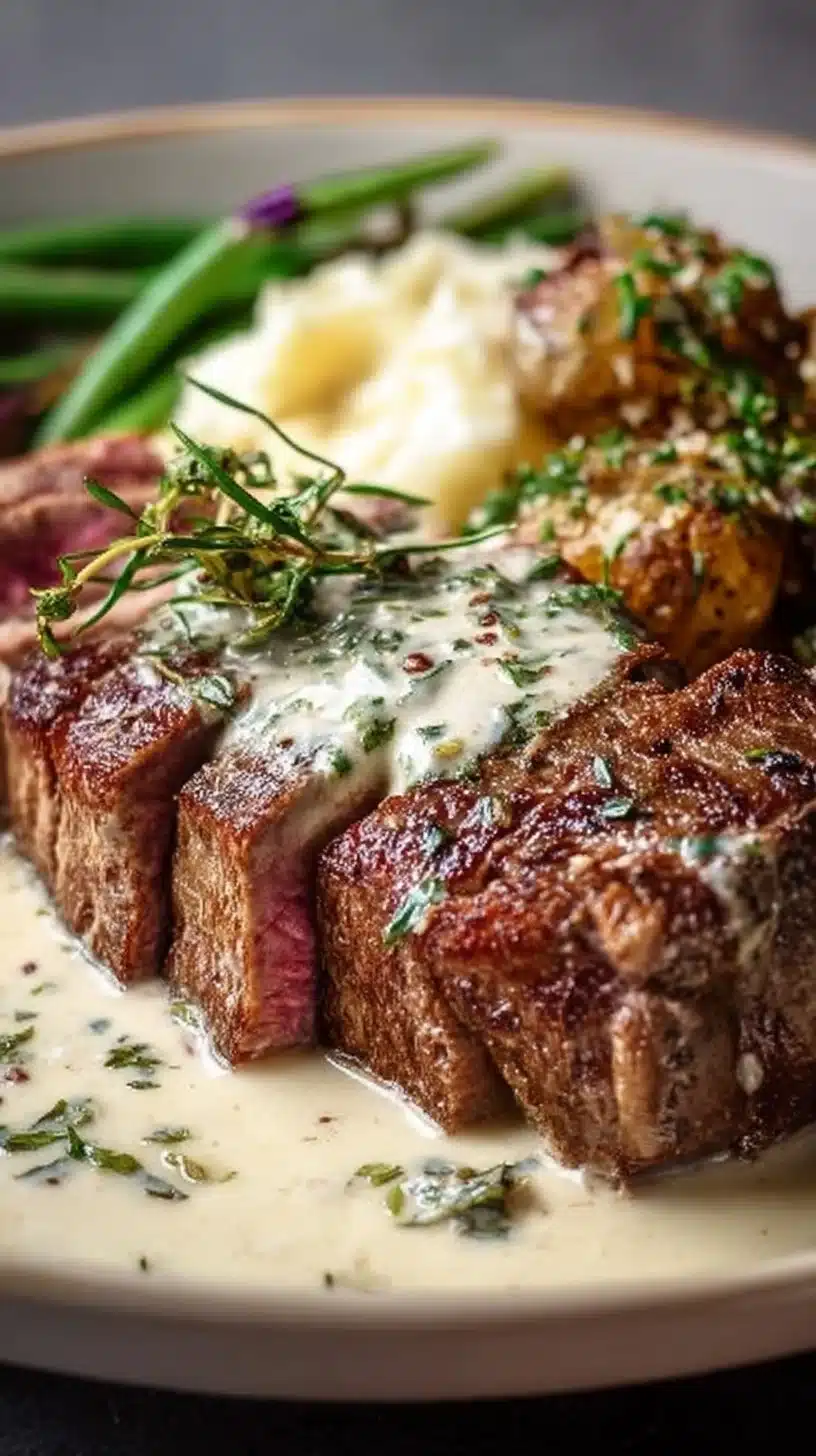 Garlic Butter Steak With Parmesan Cream Sauce
