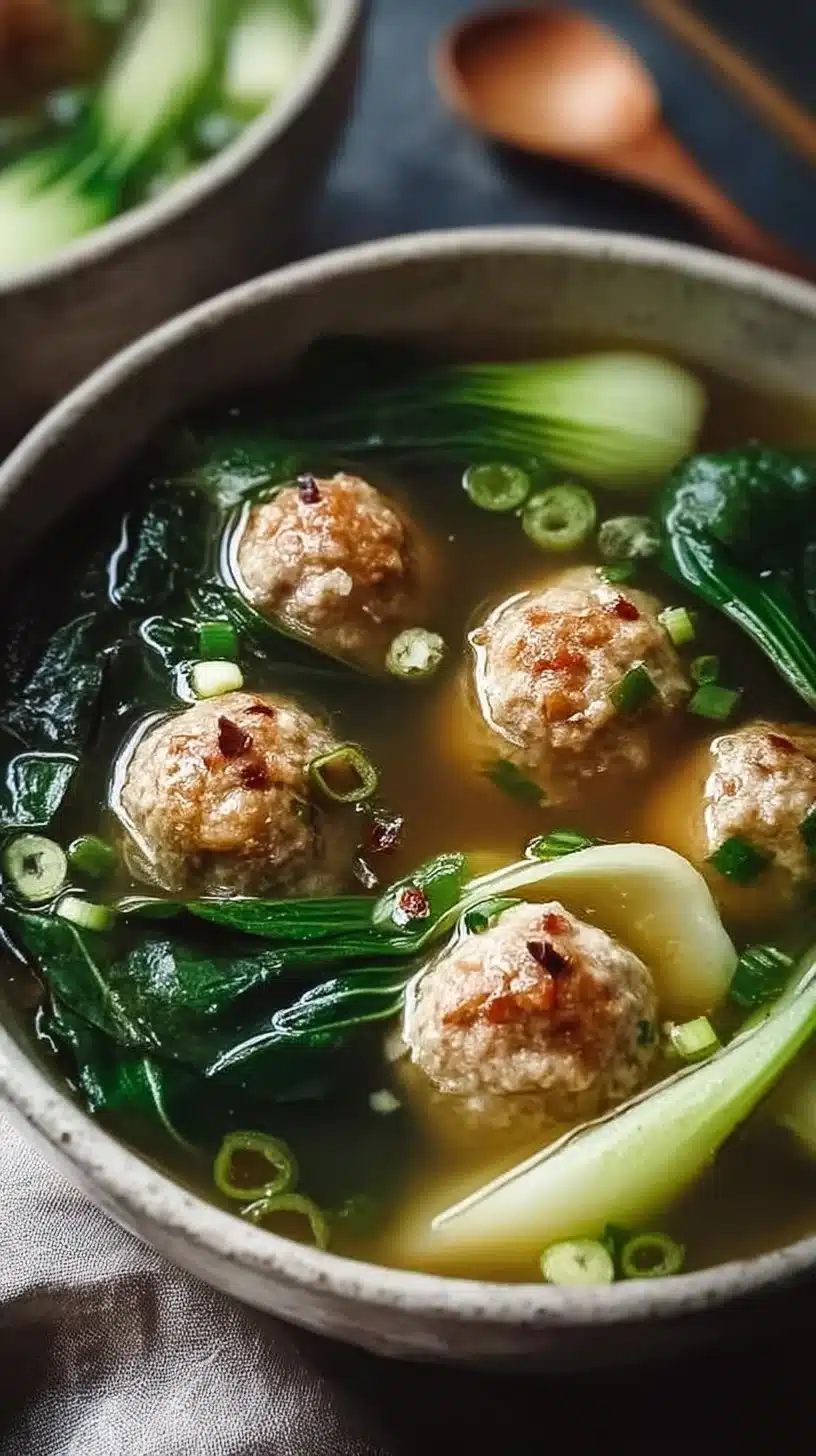 Ginger Chicken Meatball Soup with Bok Choy for Cozy Nights