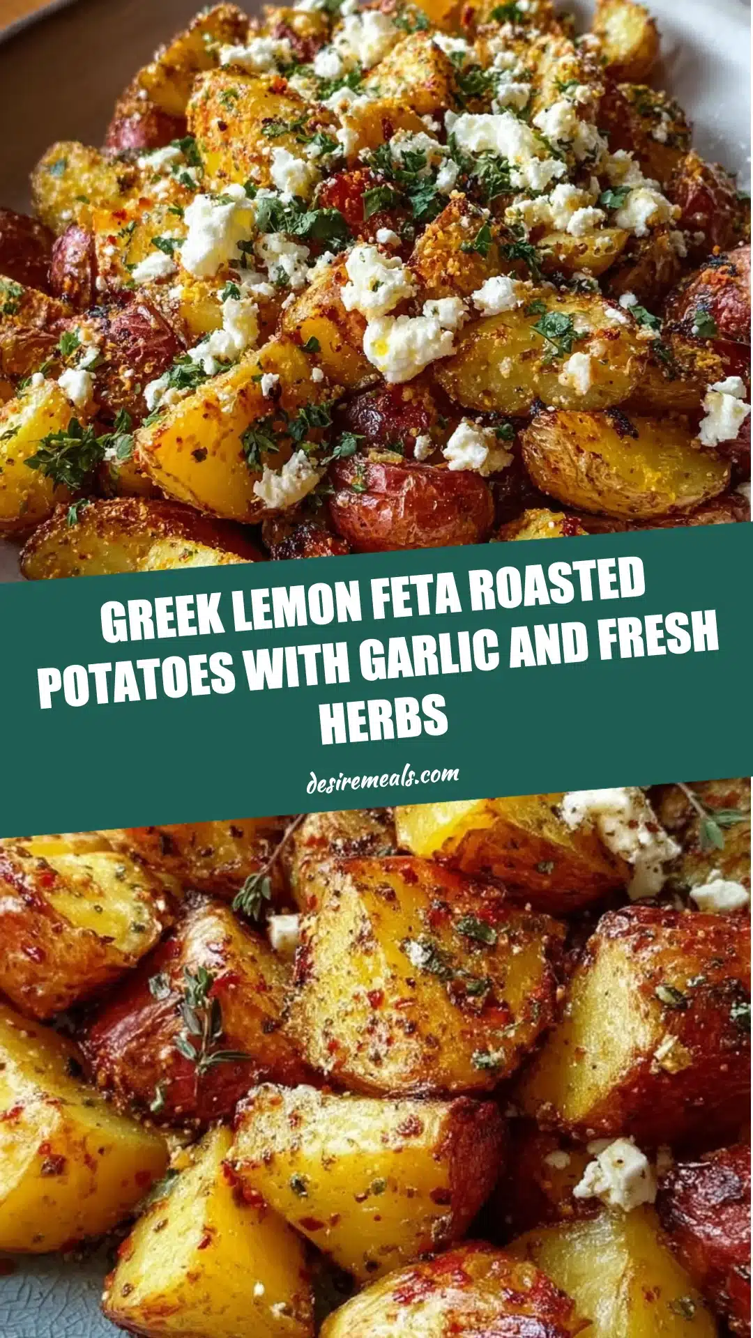 Greek Lemon Feta Roasted Potatoes with Garlic and Fresh Herbs