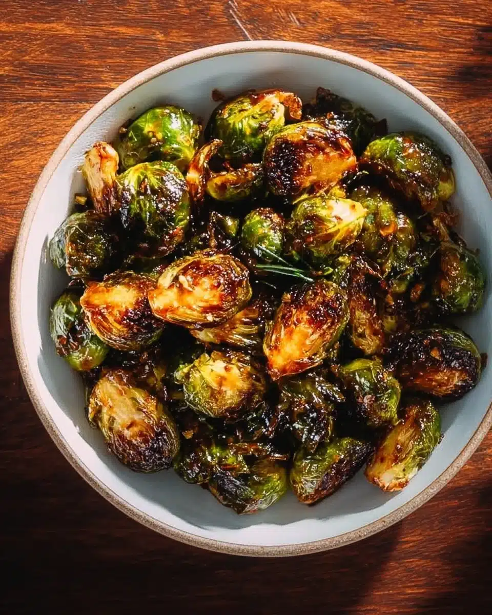 Honey Balsamic Brussels Sprouts with caramelized edges and bold flavor