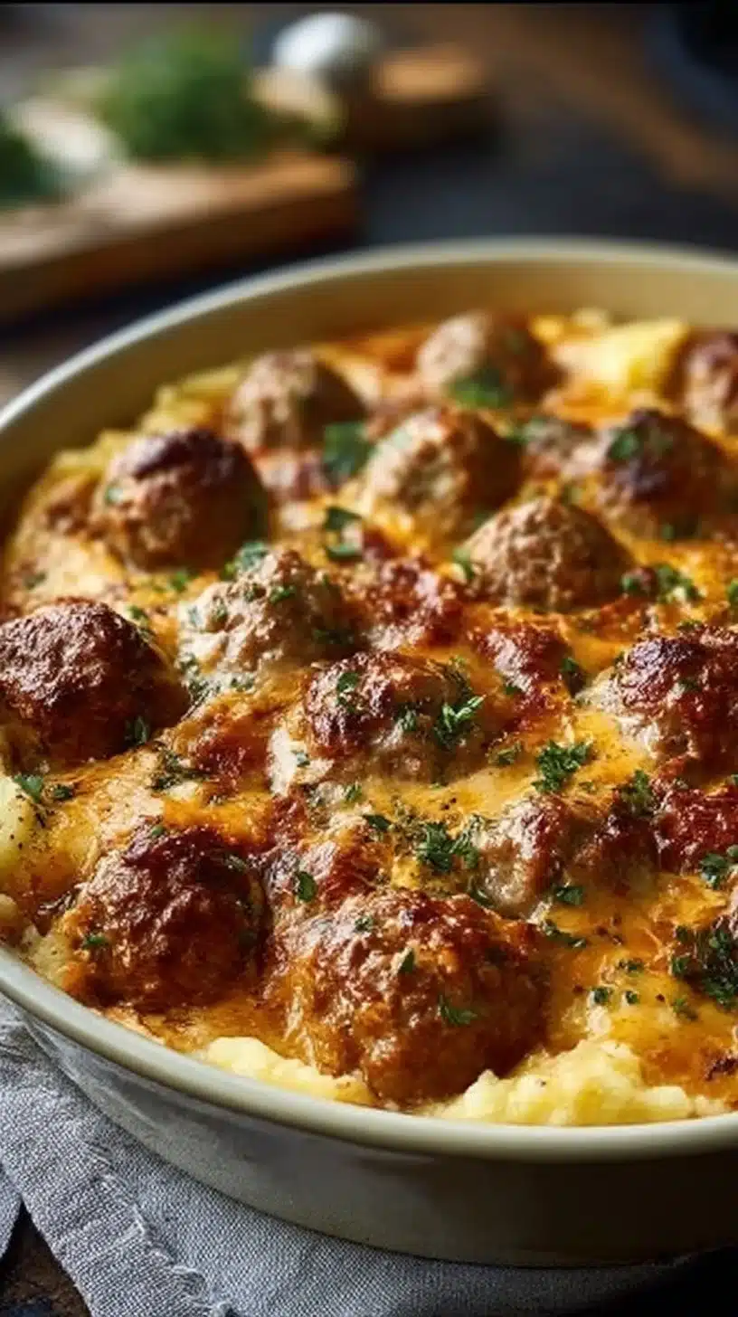 Meatball and Mashed Potato Bake