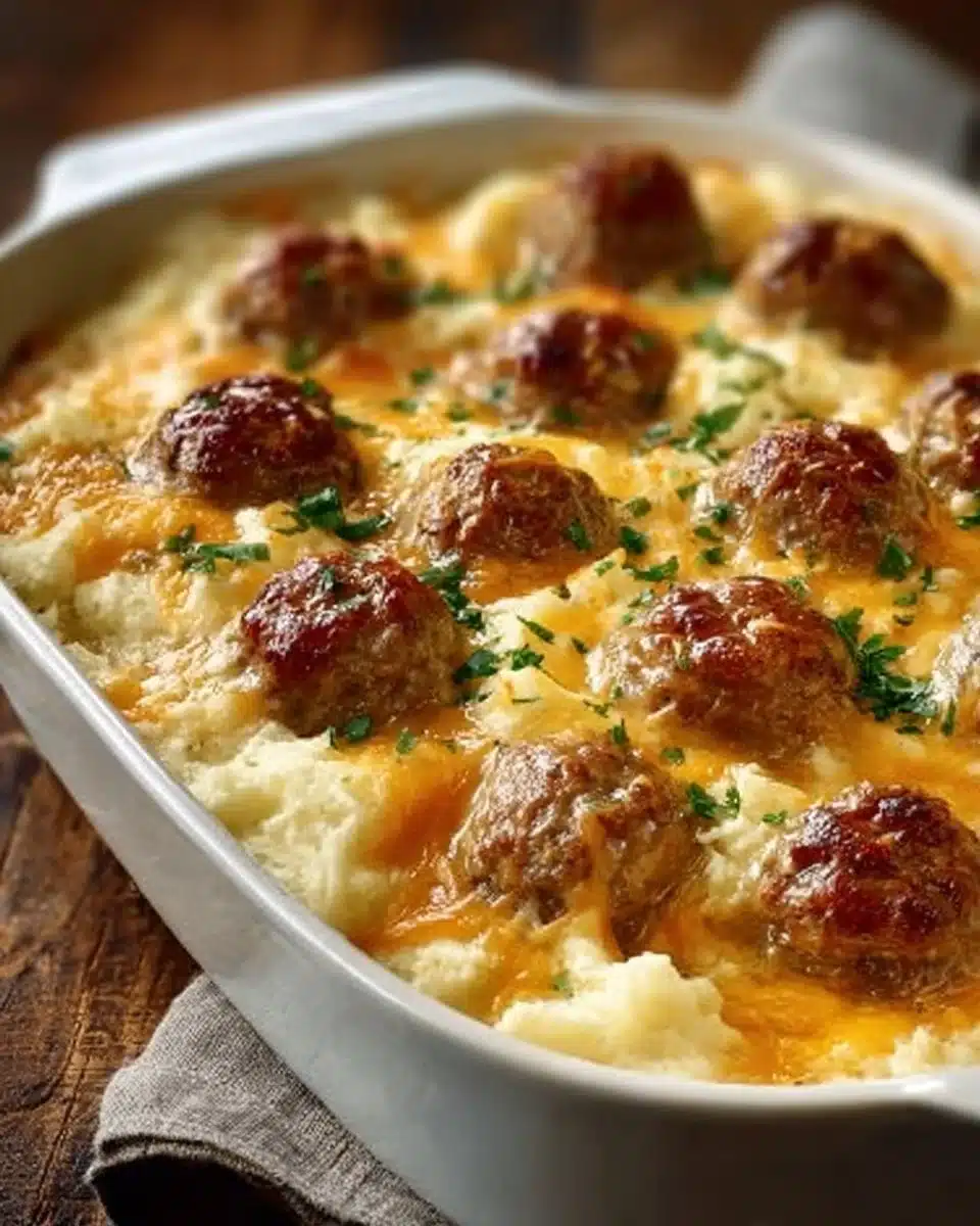Meatball and Mashed Potato Bake