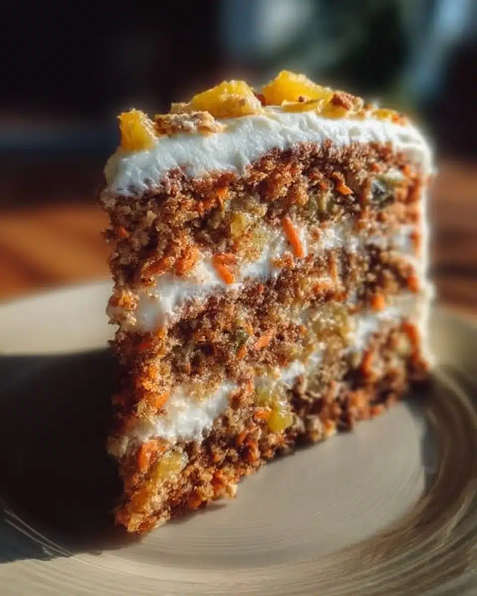 Delicious Pineapple Carrot Cake with soft spiced layers and pineapple topping