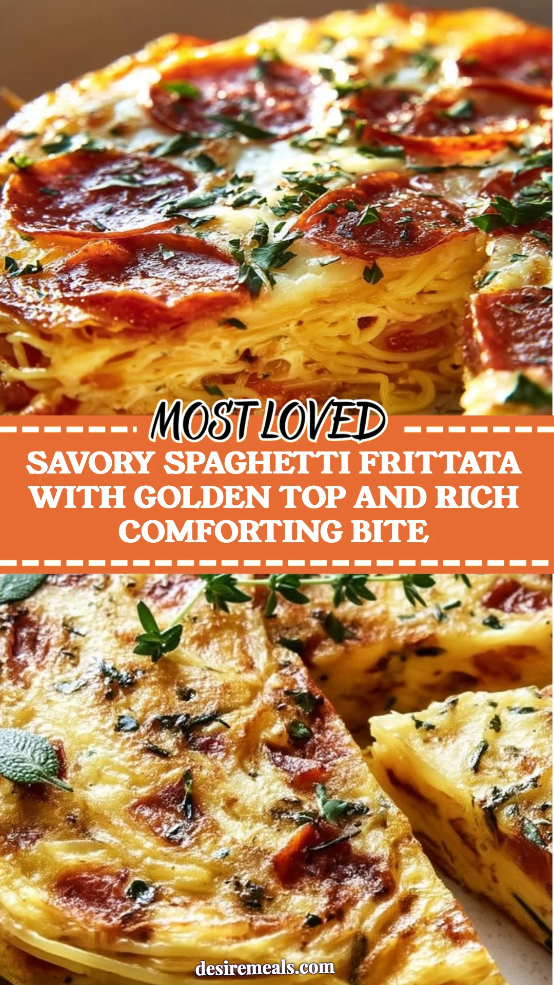 Savory Spaghetti Frittata with golden top and rich comforting bite