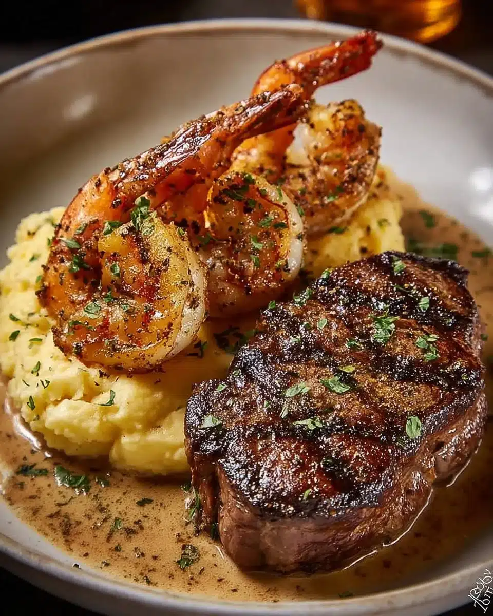 Steak and Creamy Garlic Shrimp