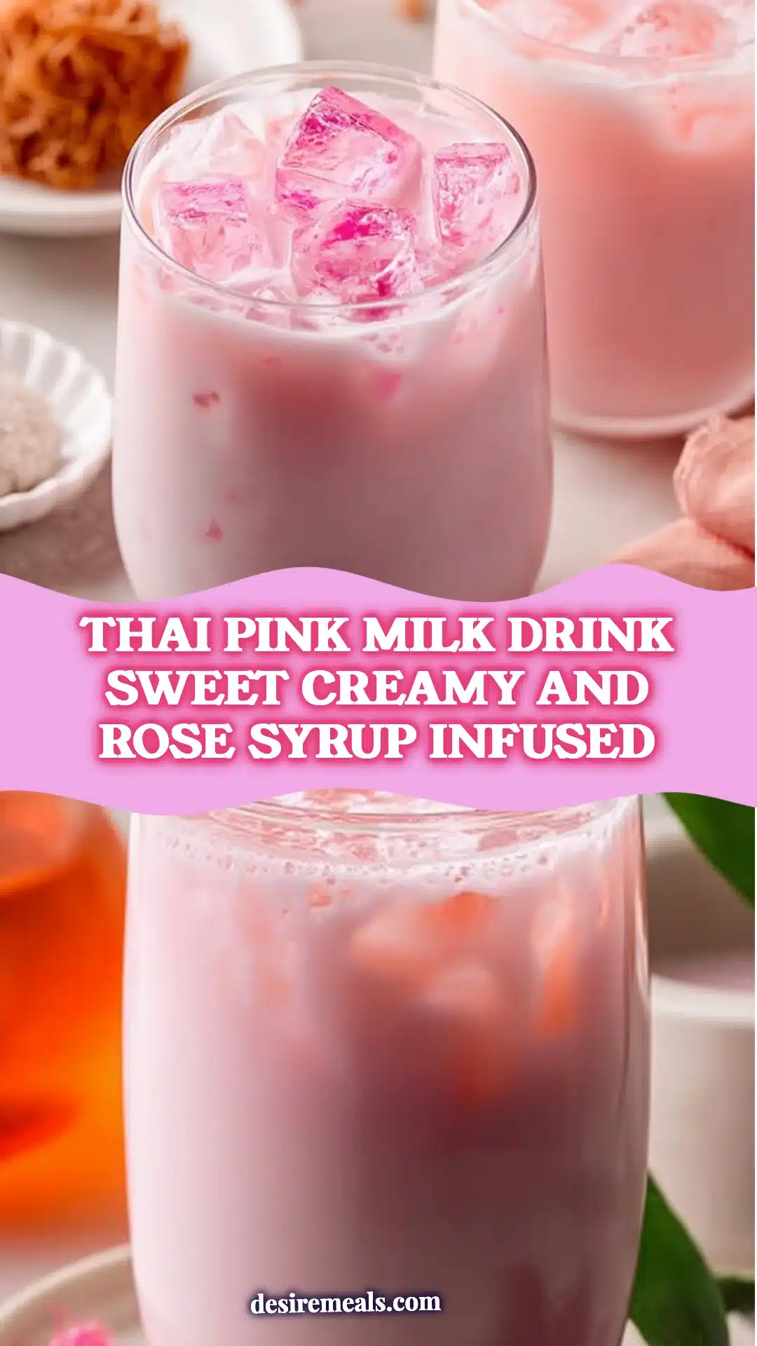 Thai Pink Milk Drink Sweet Creamy and Rose Syrup Infused