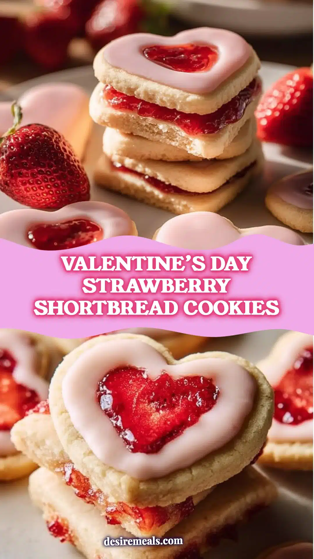 Valentine’s Day Strawberry Shortbread Cookies