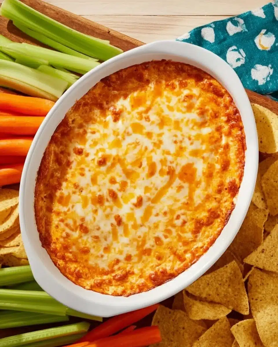Buffalo Chicken Dip made with canned chicken, featuring bold heat and a creamy texture