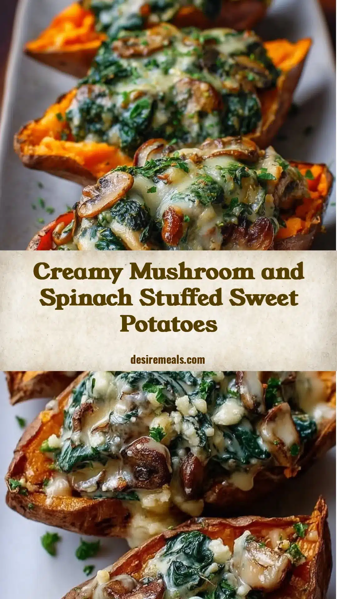 Creamy Mushroom and Spinach Stuffed Sweet Potatoes