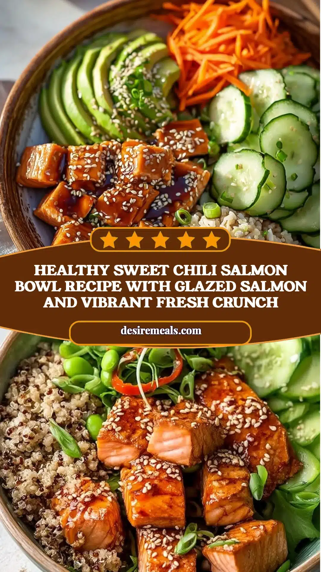 Healthy Sweet Chili Salmon Bowl Recipe with glazed salmon and vibrant fresh crunch