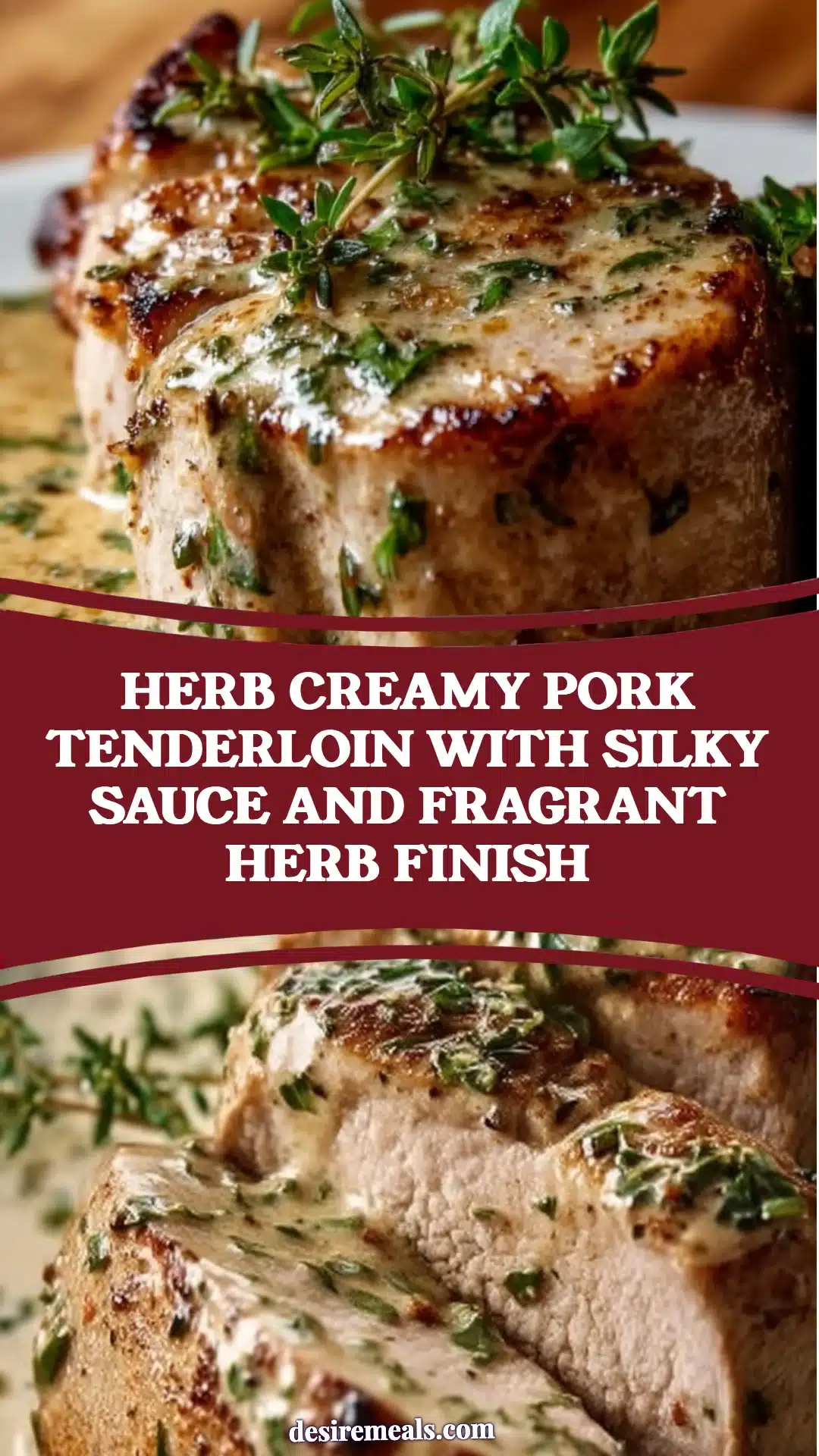 Herb Creamy Pork Tenderloin with silky sauce and fragrant herb finish
