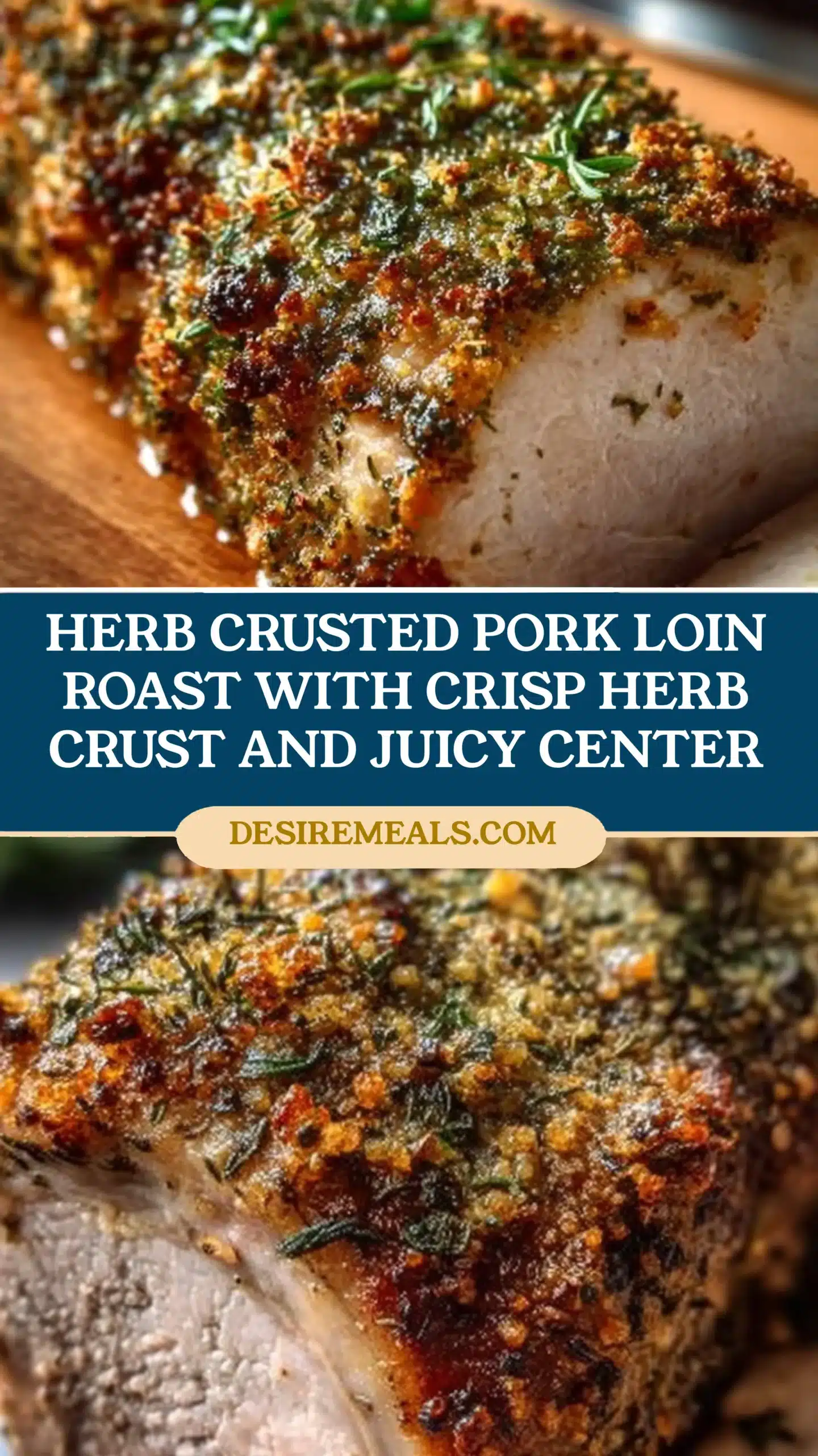 Herb Crusted Pork Loin Roast with crisp herb crust and juicy center