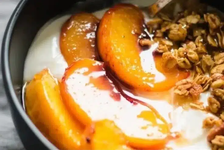 High-Protein Peach Cobbler Greek Yogurt Bowl