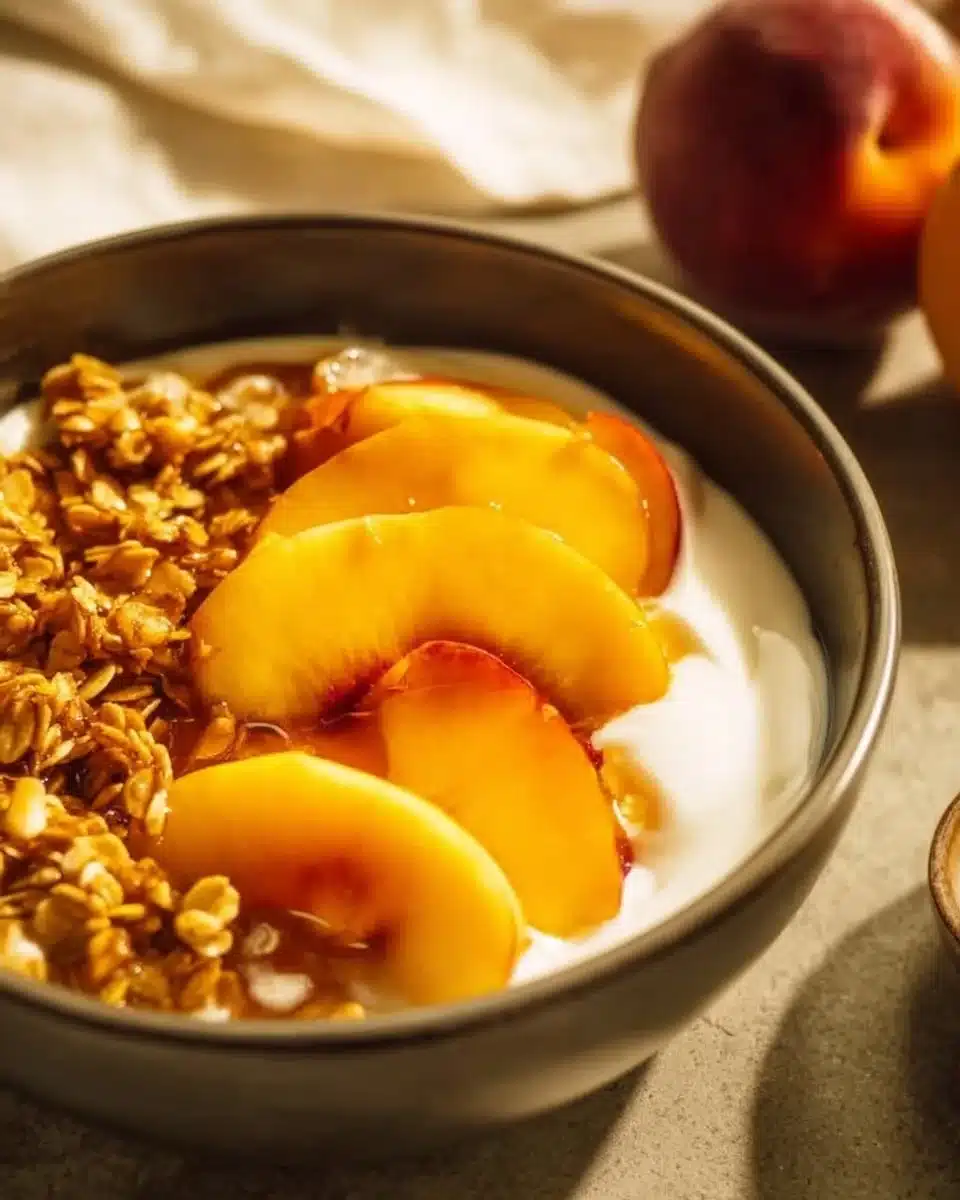 High-Protein Peach Cobbler Greek Yogurt Bowl