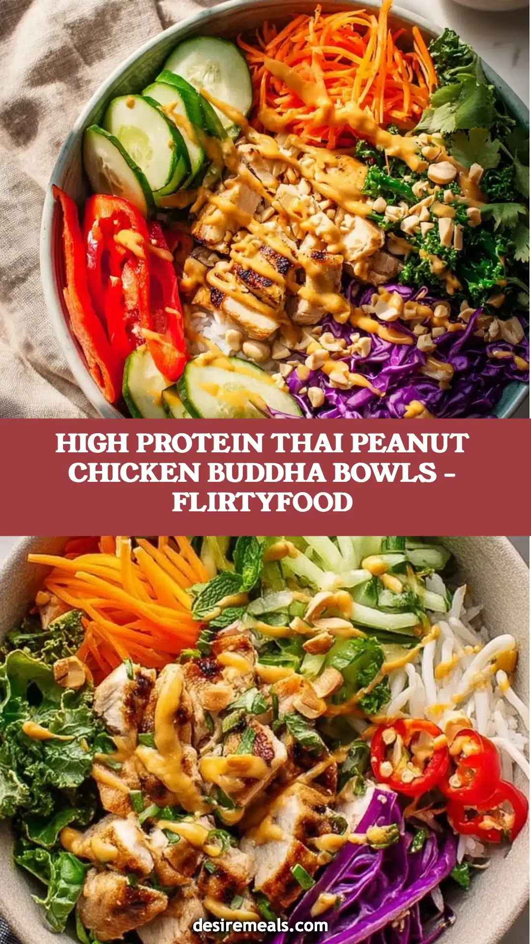 High Protein Thai Peanut Chicken Buddha Bowls - FlirtyFood