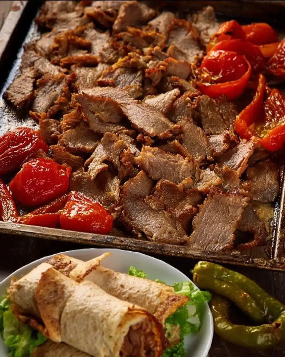 Homemade doner kebab served with fresh vegetables and sauce